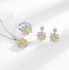 Cross-border luxo quadrado amarelo diamante zircão terno colar brincos anel três peças jóias ao vivo e-commerce fornecimento
