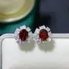 Brincos de Granate Vermelho Natural Prata de Lei S925 Incrustados com Granate Puro Pedra Feminina Pedra Principal 6*8mm