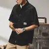 Camisa de Trabajo Retro Americana para Hombre de Manga Corta 100% Algodón Verano Marca de Moda Holgada Talla Grande Estilo Japonés Camisa Chaqueta Casual para Hombre