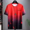 Conjunto de T-shirt Gradiente Masculina de Verão Solta Tamanho Grande Manga Curta Conjunto de Roupas Esportivas Casuais Tendência com Lindo