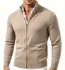 Comércio exterior transfronteiriço suéter cardigã de malha de cor sólida masculino europeu e americano com zíper, camisa básica de cor sólida para negócios, suéter com gola alta