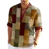 Camisa a cuadros de manga larga para hombre transfronteriza elegante con estampado 3D, suéter casual de moda con cuello mao, nueva camisa de primavera y otoño