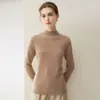 Suéter de punto 100% cachemira pura, nuevo estilo otoño e invierno, jersey holgado corto para mujer con cuello medio alto y bordes enrollados, suéter de capa base