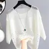 Verão Fino Solto Gola Redonda Feminino Nova Moda Plus Size Malha Vazada Proteção Solar Cover-Up Top Tendência