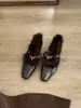 Versión de Piel de Oveja ~ Zapatos Planos de Piel Retro con Punta Cuadrada y Hebilla Metálica, Transpirables, Elegantes Zapatos Mary Jane con Plataforma Interna para Mujer