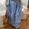 Falda de princesa a cuadros con volantes estilo vintage para mujer de Dongdaemun, Corea, falda larga de varias capas estilo vacacional