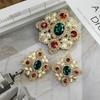 Broche Barroco Vintage Abuela Gema Verde Elegante Corte Elegante Gema Pin Plata Aretes Set Accesorios Mujer