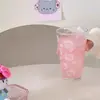 Taza de Vidrio Hello Kitty Muy Atractiva para Uso en Casa, Taza de Agua Transparente Linda y Femenina con Popote, Diseño de Dibujos Animados de 400ml