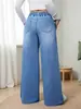 Artículo Popular Transfronterizo Inventario Profundo Tendencia Europea y Americana Sueltos Casuales Cintura Alta Elásticos Pierna Ancha Largo Hasta el Suelo Jeans