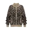 Cárdigan Suéter de Invierno Oso Mágico Estilo Callejero Americano Ligero Estampado de Leopardo Vintage Tejido de Felpa Chaqueta Única Genial con Cremallera