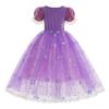 Día del Niño Nuevo Vestido de Rapunzel Vestido Puf de Malla Morada Vestido de Verano para Niños