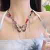 Collar de mariposa roja dulce y fresco con personalidad de nicho para mujer, cadena de cuello con borlas exageradas, gargantilla, cadena de clavícula, venta al por mayor