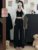 Calça de terno feminina cinza, novo estilo primavera e outono, toque de alta qualidade, calça longa casual para mulheres baixinhas, cintura alta, corte reto, calça pantalona justa