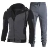 Sudadera con capucha y cremallera 2023 de color liso para hombre, conjunto de sudadera para otoño e invierno, conjunto casual deportivo de moda de dos piezas