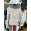 Nova Coleção de Outono Ruoxin: Camiseta Base de Manga Longa com Gola Redonda e Botões para Mulheres