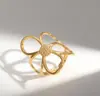 Anel Aberto Lele Jewelry Europeu e Americano Aço Inoxidável Combinação de Cores Dourado e Prata Flores Vazadas Design de Nicho Versátil e Fashion
