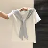 Camiseta de Manga Corta con Cuello Redondo y Cuello Chal de Algodón 210g, Paquete de 40, Verano 21, para Mujer, Corte Ajustado, Camiseta Base Versátil para Vestir por Encima