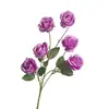 Flor Artificial com 6 Rosas Enroladas de Haste Alta, Decoração para Salão de Casamento, Arranjo de Flores para Sala de Estar em Casa, Flor Artificial Falsa para Atacado Transfronteiriço