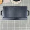Grelha de Churrasco Listrada para Uso Externo no Atacado para Grelhar Peixe em Fogo Aberto, Grelha Retangular de Ferro Fundido com Duas Alças, Lado Duplo
