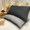 Par de fundas de almohada de color sólido de algodón lavado suave con núcleo estilo japonés funda de almohada individual engrosada estilo sin estampado