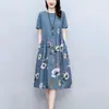 Vestido Transfronterizo para Mujer Verano 2022 Nuevo Retro Estampado Gordita mm Cubriendo la Carne y Aspecto Adelgazante Suelto Casual Empalme Falda Línea A