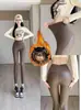 Pantalones de Piel con Forro de Lana para Otoño e Invierno, Pantalones de Piel Clásicos de Moda de 400g para Mujer, Corte Ajustado, Levanta Glúteos, Control de Abdomen, Ropa de Abrigo Pantalones de Nueve Puntos