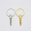 Argola de Chaveiro 30mm Quadrada Pendurada Cabeça de Liga com Corrente de Quatro Seções Chaveiro Deslizante para Carro Argola Plana Pingente de Chaveiro