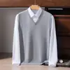 Chaleco de hombre 100% cachemir con cuello en V, tejido liso, corte holgado, adecuado para usar debajo de suéteres, venta al por mayor para comercio exterior