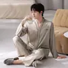 Pijama masculino, nova coleção outono/inverno 2026, de manga longa, tecido de seda gelada, tamanho grande, conjunto confortável para ficar em casa, adequado para usar fora
