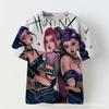 Patrón de Grupo de Chicas Cazadoras de Brujas K-Pop Patrón 3 Impresión 3D Transfronterizo Chicas Casual Cuello Redondo Manga Corta Camiseta Venta Directa de Fábrica Suministro