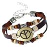 Pulsera de Cuero de Vaca Punk Europea y Americana con Cuentas Hechas a Mano Aleación Logo de Paz Pulsera de Cuero Genuino Joyería Suministro para Comercio Electrónico Transfronterizo