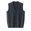 Chaleco cárdigan de punto para hombre transfronterizo para otoño e invierno, chaleco cárdigan de mezcla de lana con cuello en V y bolsillos para hombre, estilo casual de negocios
