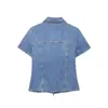 Para Comercio Exterior Europeo y Americano Transfronterizo Ropa de Mujer Aliexpress Más Vendido Verano Simple Versátil Ceñidor de Cintura Cremallera Manga Corta Camisa de Mezclilla