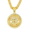 Collar con colgante de dólar giratorio con incrustaciones de diamantes de hip hop europeo y americano de Amazon, joyería de cadena de oro grande de rap con dólar giratorio, transfronterizo.
