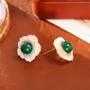 Novos Brincos de Flor de Concha de Ágata Verde Estilo Chinês, Brincos de Alta Qualidade, Modernos e Elegantes, Joias Frescas Retrô Estilo Chinês