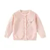 Suéter de bebê, cardigã de tricô para primavera e outono, fio de algodão grau A, roupas para meninas, rosa, macio e delicado, agasalho para bebês, perfeito como presente