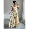 Vestido Plisado con Mangas Acampanadas y Estampado de Rosas para Mujer, Ropa Casual para Vacaciones, Elegante Ropa de Primavera y Verano para Mujer