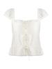 Camisa de Tencel Acetato con Aroma a Menta y Jazmín con Encaje Francés para Mujer Verano Nuevo Cuello Cuadrado Manga Corta Top Estilo Francés