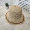 Chapéu feminino de verão estilo coreano feito à mão com franjas chapéu de pescador de palha estilo japonês personalizado para viagem proteção solar viseira chapéu de praia