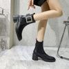 Zapatos Rodis 2025 de Piel Genuina con Hebillas de Diamante, Botas de Mujer Modernas Europeas y Americanas, Tacones Gruesos, Puntas Redondas, Botas de Estilo Británico