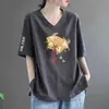Camiseta de manga corta de marca para mujer, sobrestock de comercio exterior transfronterizo, estilo chino nuevo, corte holgado, adelgazante, tallas grandes para mujer, top versátil y elegante
