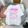 Tesoura de coelho estilo gótico punk cartoon camiseta de manga curta gola redonda feminina manga curta hip hop solta casual gola redonda