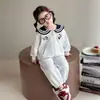 Casaco de Primavera Infantil Estilo Western com Gola Azul Marinho para Menina | Cardigan Top para Bebê | Top com Gola Reversível Infantil