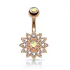 Comercio electrónico transfronterizo popular Anillo de ombligo incrustado con diamantes girasol doble cabeza circón clavo de ombligo personalidad moda joyería para perforación