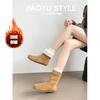 Versión de Cuero Suave ~ Botas de Nieve Redondas Retro para Mujer, Forradas de Felpa, Cálidas, Botas de Algodón Peludas, Uso Bidireccional, Suela Plana, Botines Marrones Estilo Birkenstock