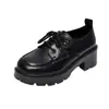 Mocasines de Cuero Suave con Suela Gruesa para Mujer 2026 Nuevo Otoño con Cordones Plataforma Suela Suave Zapatos Individuales Estilo Británico Versátiles Zapatos Pequeños de Cuero