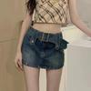 Saia Jeans Tamanho Grande Verão Estilo Americano Spice Girl Casual Retro Cintura Alta Emagrecimento Design Sense Hip Saia Na Moda