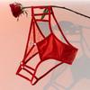 Ropa interior sexy de tirantes finos satinada hueca de tiro bajo para mujer, Tentación ultradelgada, Braguitas transparentes color nude de encaje francés para mujer