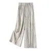 Novas calças femininas cropped de perna larga estilo chinês, novo modelo de verão 2026, cintura alta, modeladoras, com caimento fluido, corte reto, calças casuais de caimento ajustado