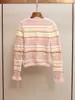 Cardigan de Tricô Pelúcia Versátil com Listras Contrastantes Doce e Pequeno Perfume, Novo para Outono e Inverno, Feminino, Elegante, de Shenzhen Nanyou